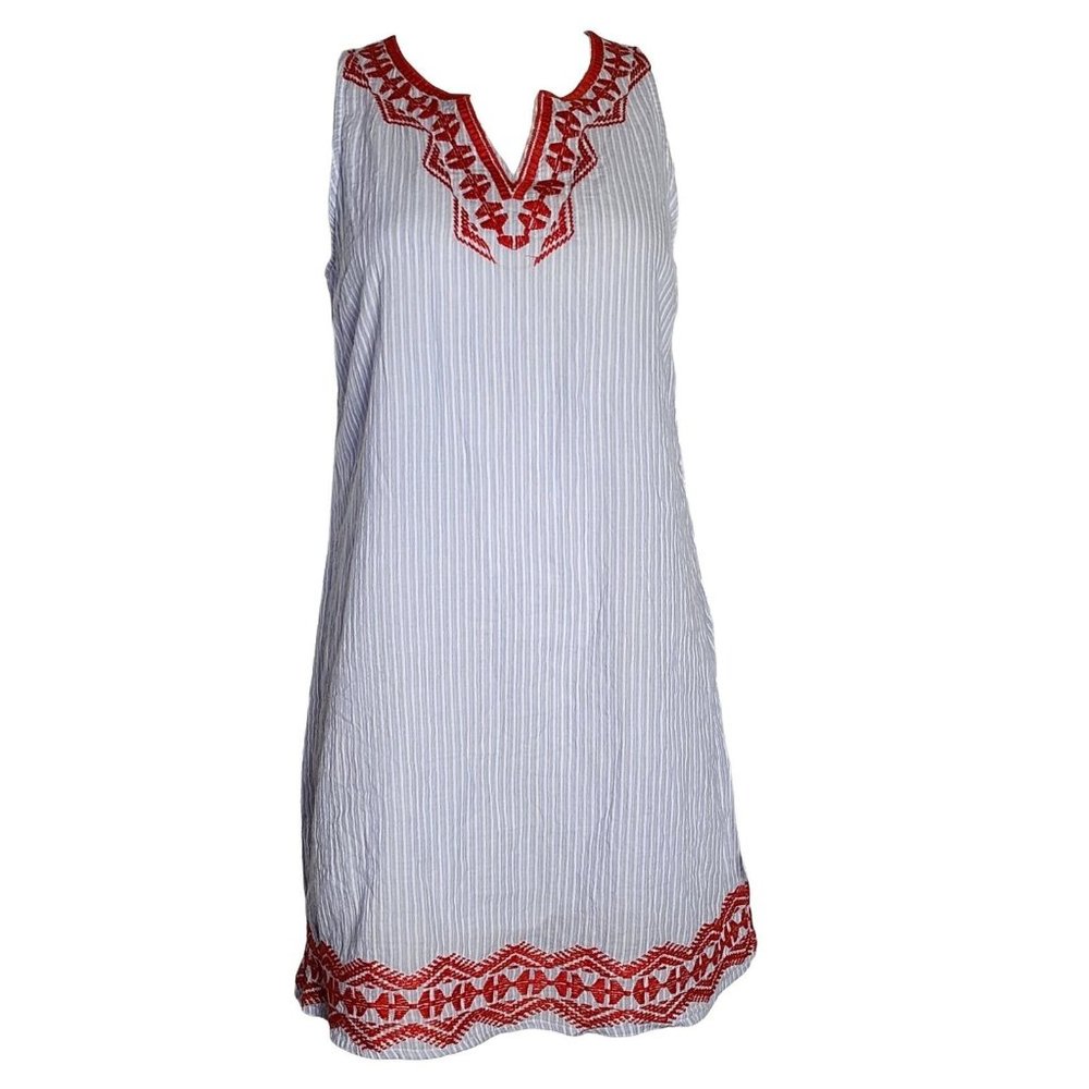 SKIES‎ ARE BLUE Striped Red Embroidered Sleeveless Pullover Dress Womens Size S